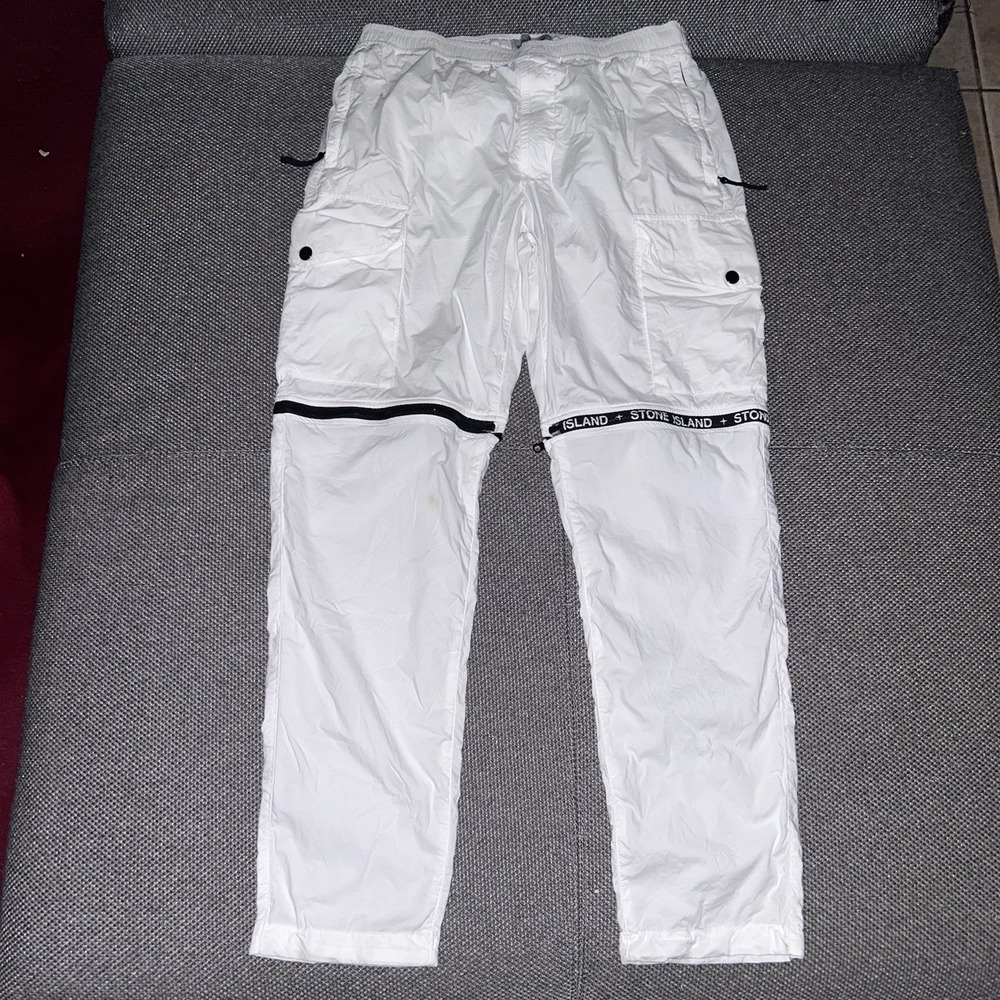Stone Island White Convertible Cargo Utility Pants Mens Size 33x32 Rare Luxury